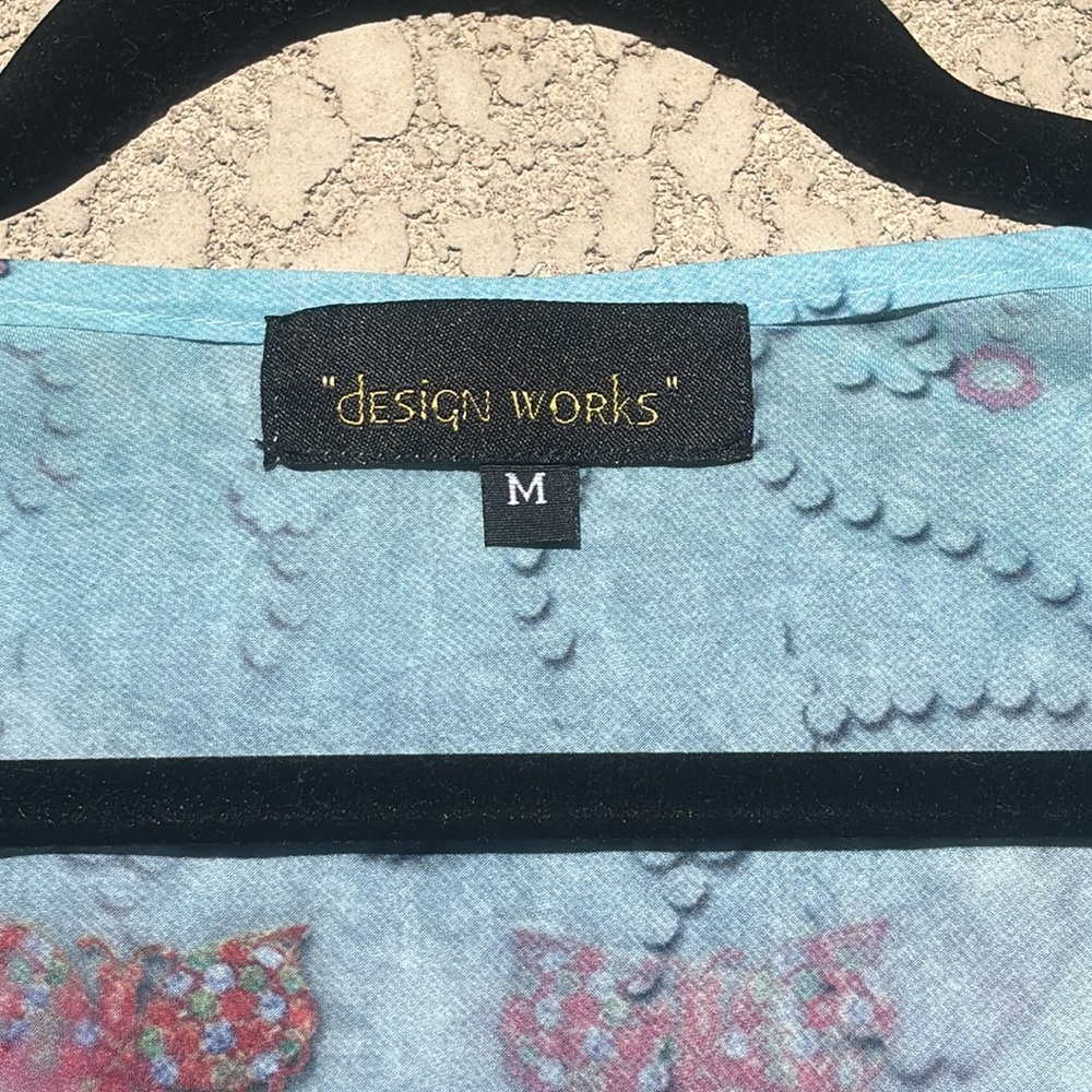 Design Works Top Beaded Sequins Fairy V-neck Blue Sheer Silky Size Medium - Picture 3 of 11